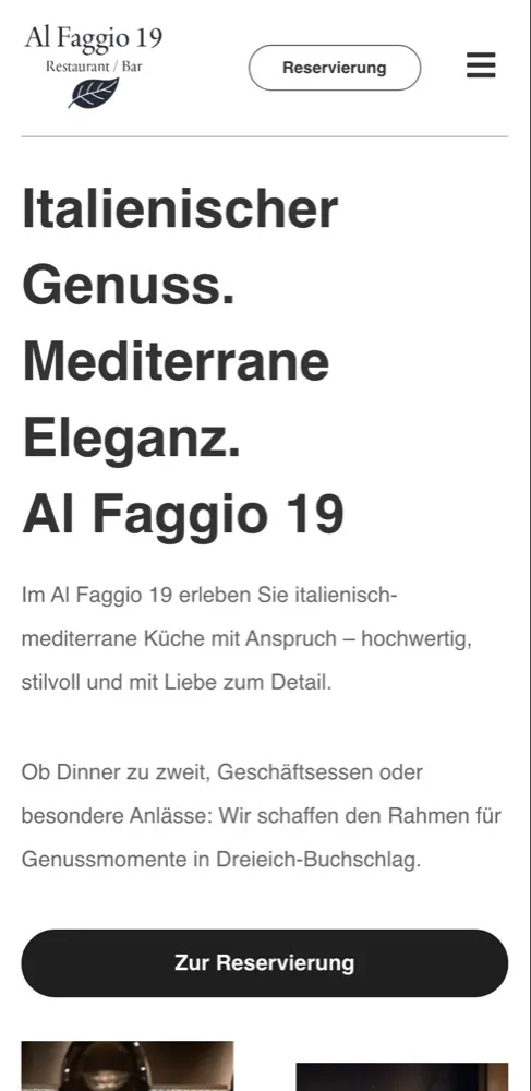 Website Al Faggio 19 – mobile Ansicht