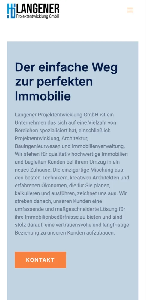 Website Langener Projektentwicklung GmbH – mobile Ansicht