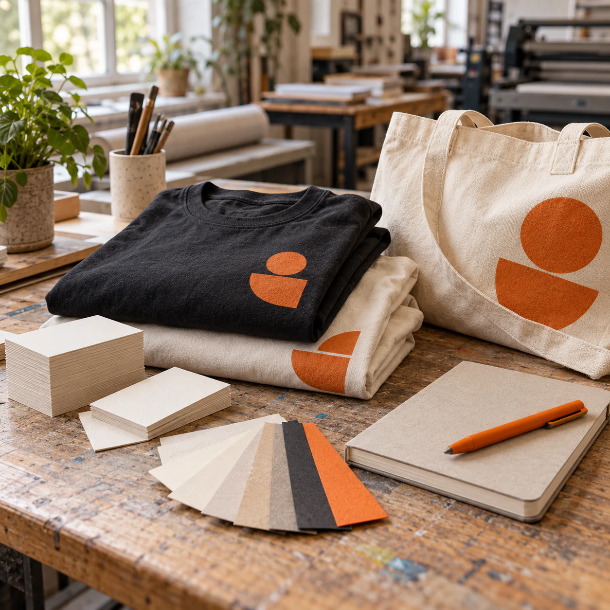 Bedruckte Textilien und Stofftasche mit abgestimmten Druckprodukten
